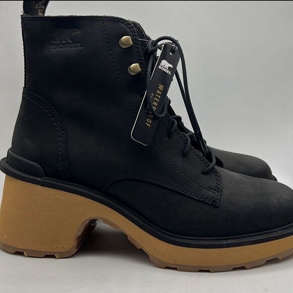 SOREL Hi-Line Heel‎ Lace Chunky heel leather upper casual Boots NWB women 9 - Picture 1 of 11